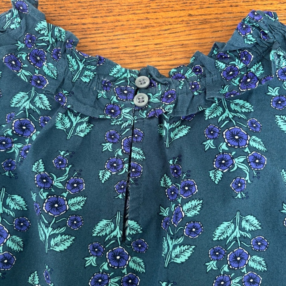 J. Crew Long-Sleeve Ruffleneck Poplin Blouse Teal & Purple Floral Print W Small - Picture 9 of 10